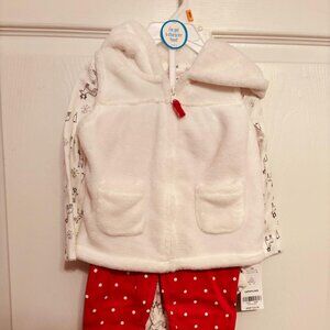 Carter’s Baby Girl 3-Piece Fleece Vest Outfit Red Polka Dot 12M